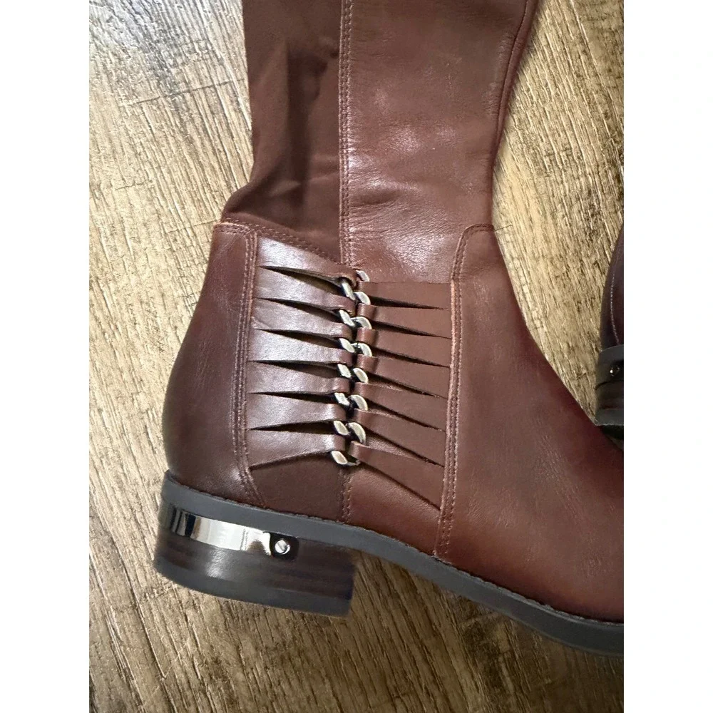 Vince Camuto Brown Leather Over The Knee Boots Size 8M Whipstitch Lug Sole
